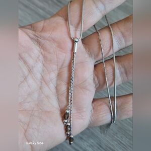 Elegant Sterling Silver 925 Necklace with Brown Accents 18"